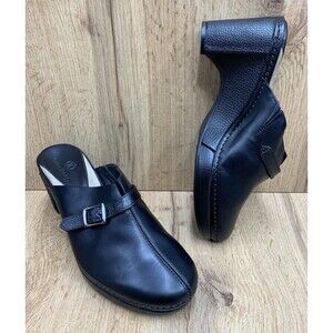 Cole Haan Women's Clog Slides Split Toe Black Leather Heels D15803 Buckle 5.5 B